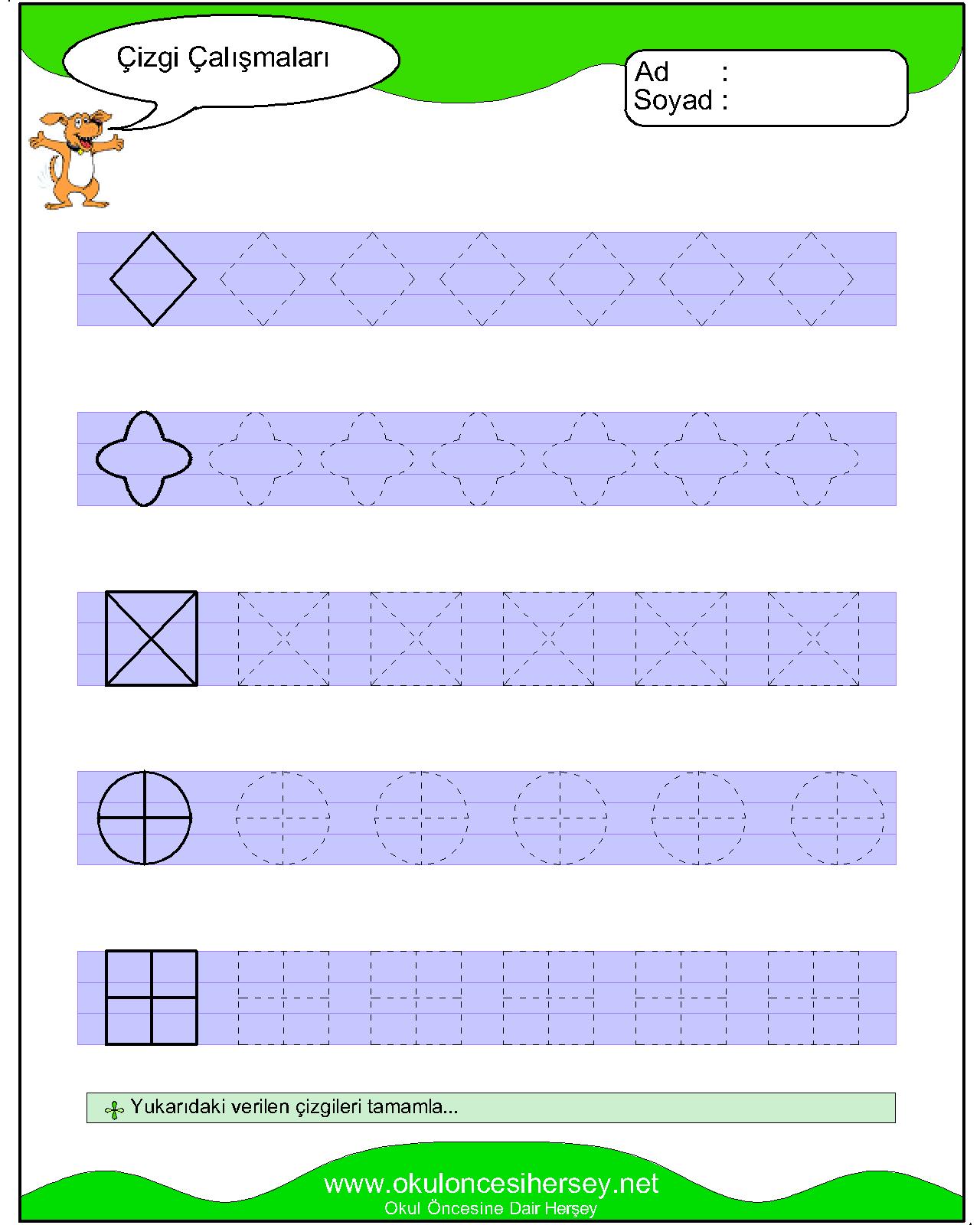 okul öncesi çizgi çalışma sayfaları